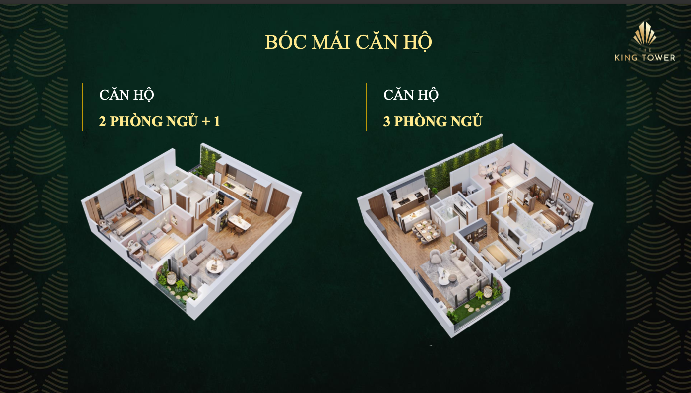 Thiết kế căn hộ 2 PN + 1 và 3 PN tại the King Tower Việt Trì